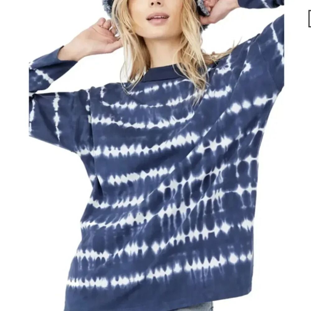 FREE PEOPLE We The Free Cotton Blue Tie Dye Oversized Baggy Long Sleeve Sz M